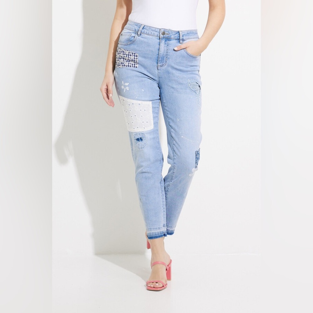 NWT Charlie B. Jeans Patch embroidered painted stretch slim fit tapered‎ leg 2
